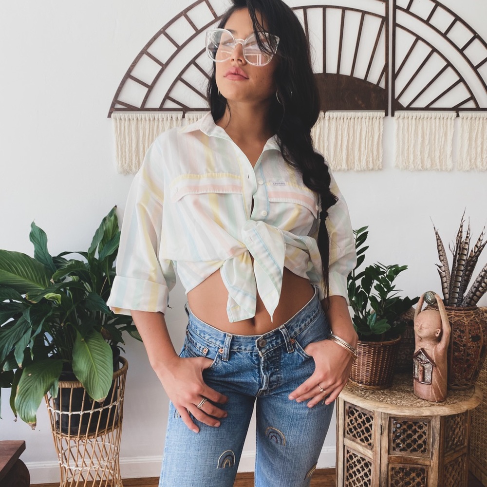 ONE OF A KIND LEVI HAND EMBROIDERED RAINBOW JEANS - Picture 10 of 16